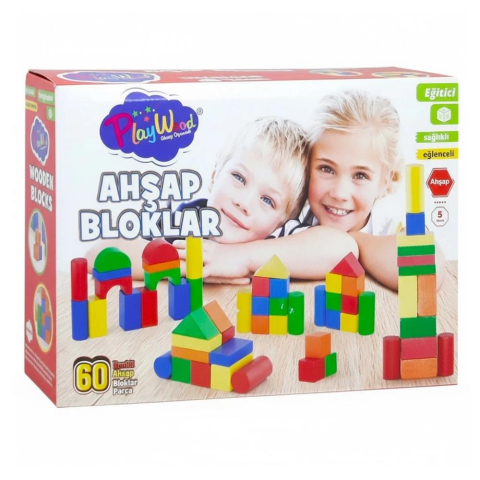 Kutuda Ahşap 60 Parça Renkli Bloklar