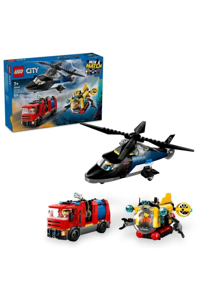 LEGO ®City Helikopter, İtfaiye Kamyonu ve Denizaltı Karışımı 60462 - 7 Yaş ve Üzeri Yapım Seti (874P)
