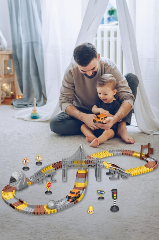 İnşaat Tracks 192 Parça İnşaat Temalı Hareketli Raylar Araçlı Köprülü
