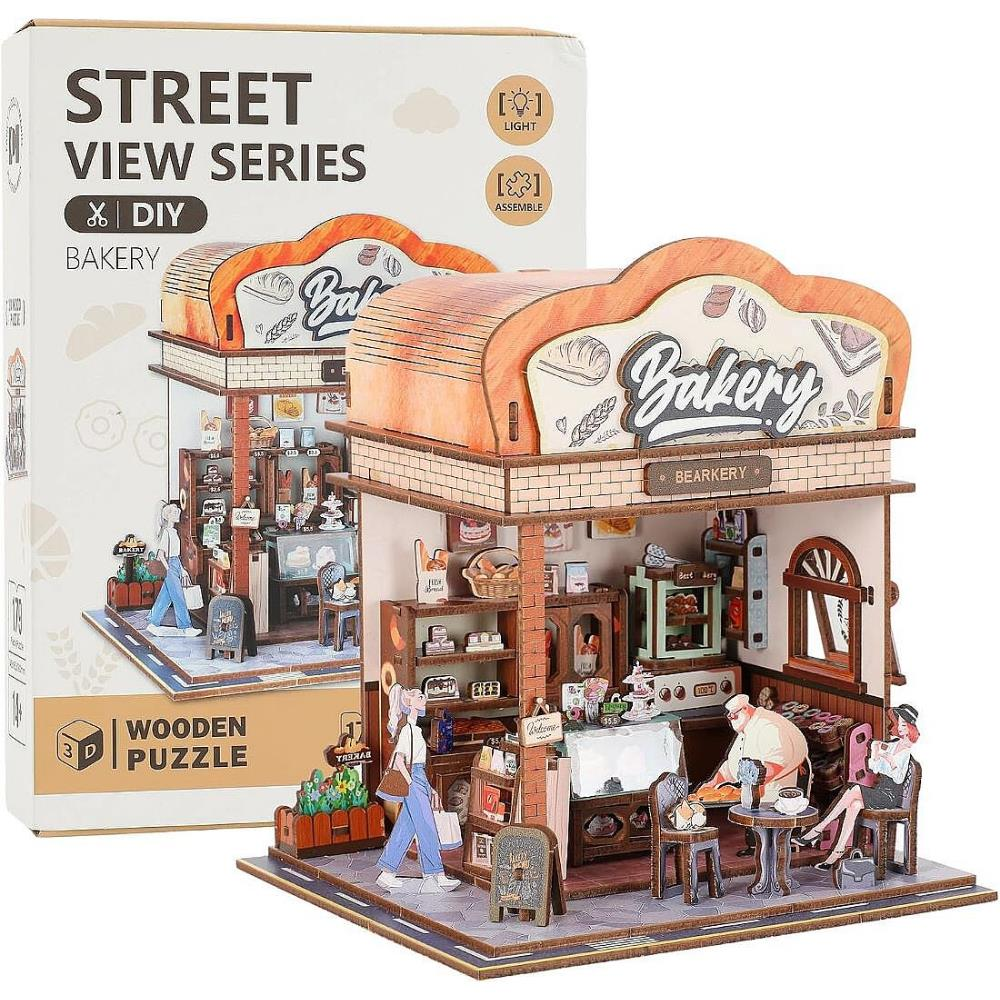 3D Wooden Puzzle Book Street View Bakery 68073