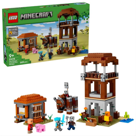 LEGO Minecraft Yağmacı Karakolu ve Çapulcu 21278 - 9 Yaş ve Üzeri Çocuklar için Video Oyunu Temalı Yaratıcı Oyuncak Yapım Seti (665 Parça)