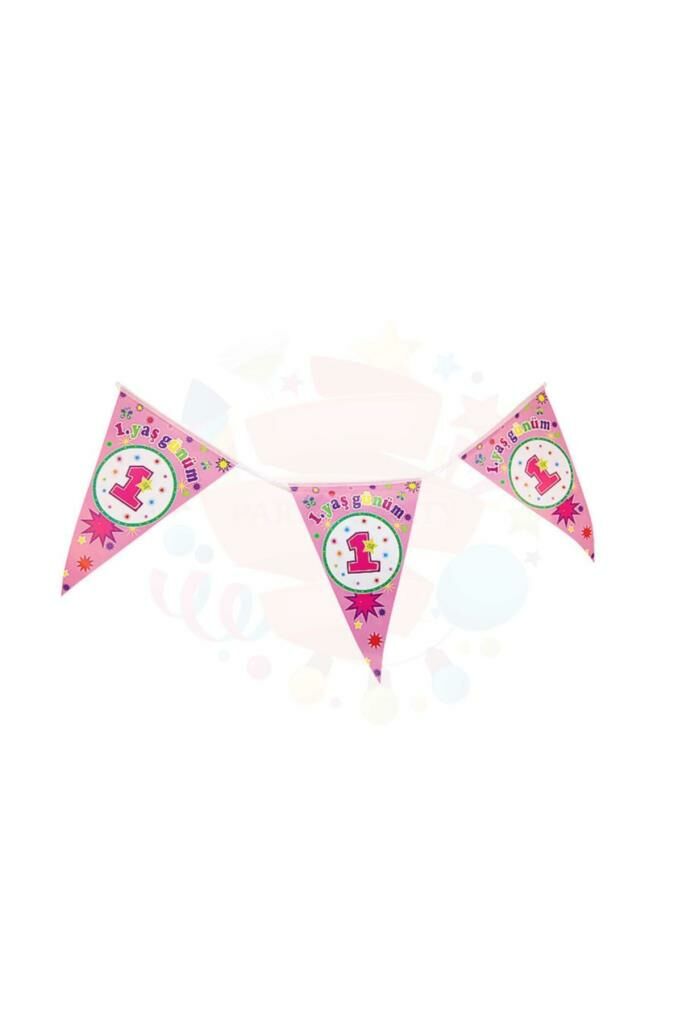 Üçgen Flama 1 Yaş Temalı Pembe