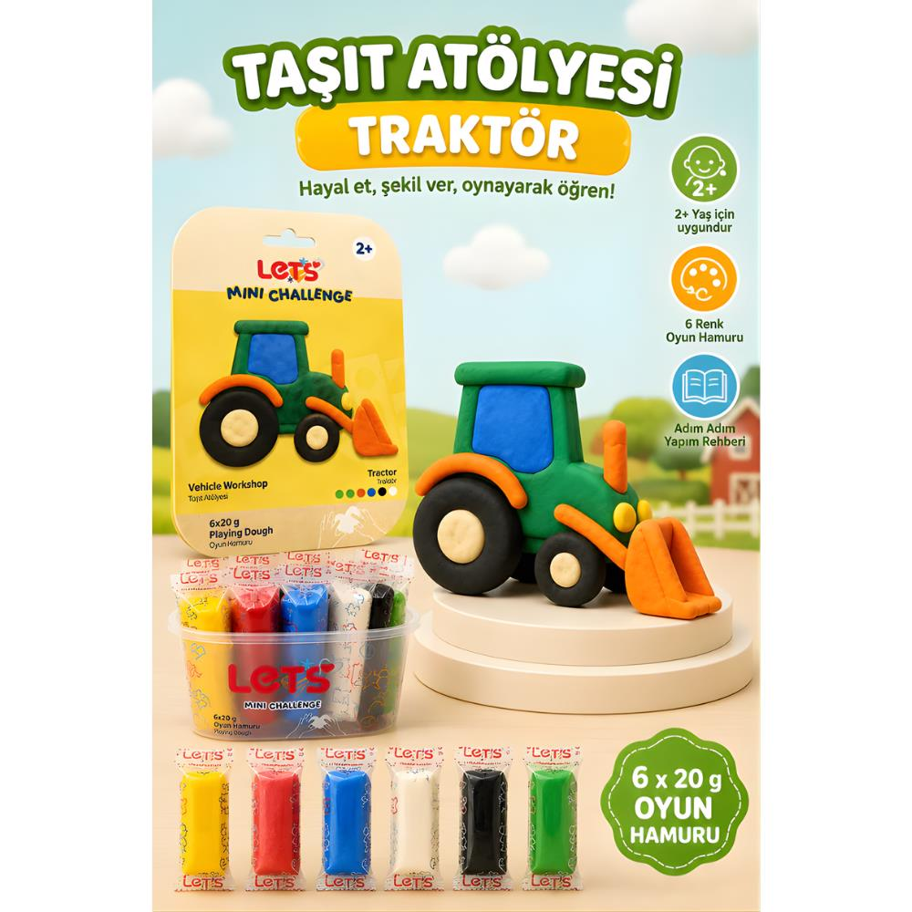 LETS Oyun Hamuru Taşıt Atölyesi Traktör 6 renk 120g YENİ