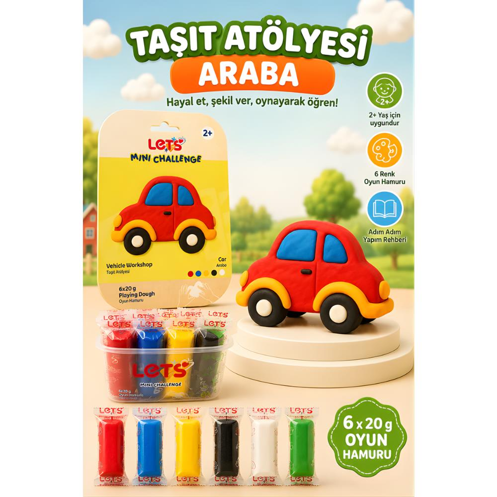LETS Oyun Hamuru Taşıt Atölyesi Araba 6 renk 120g YENİ