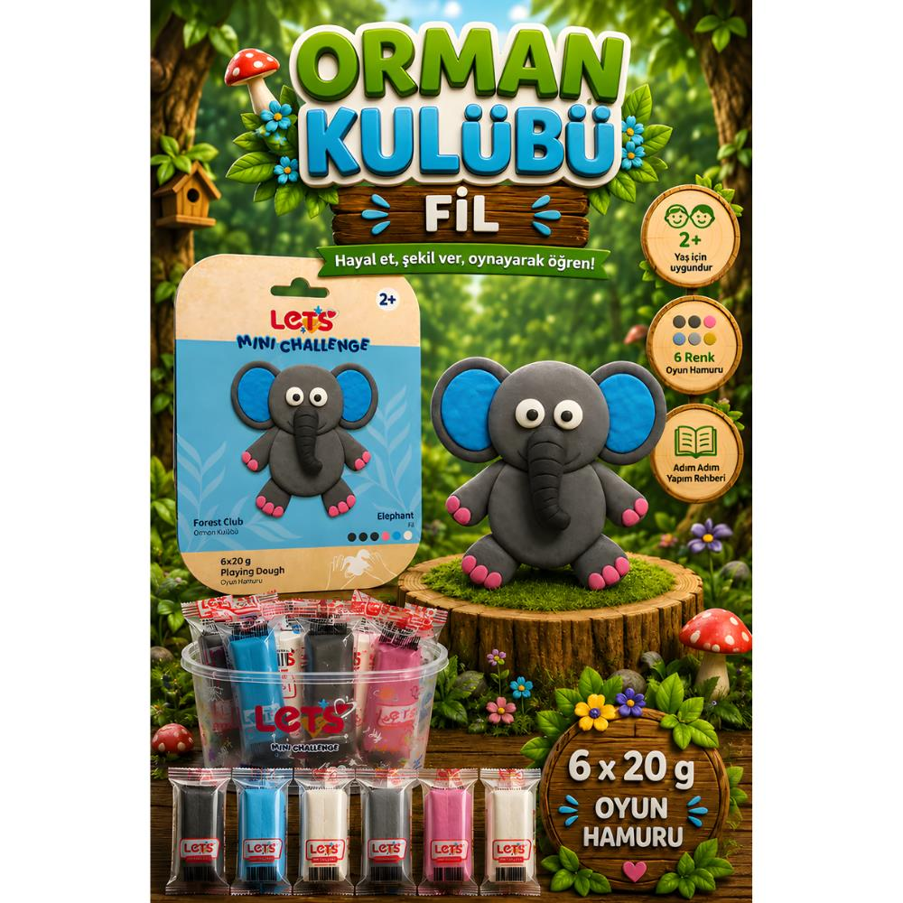 LETS Oyun Hamuru Orman Kulübü Fil 6 renk 120g YENİ