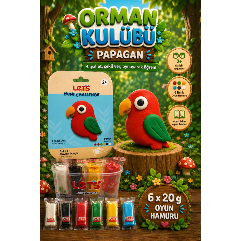 LETS Oyun Hamuru Orman Kulübü Papağan 6 renk 120g YENİ