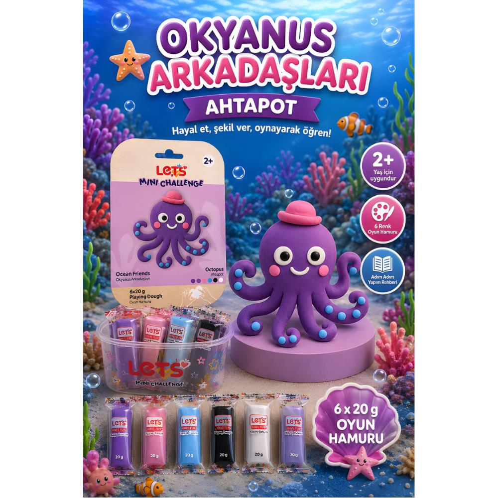 LETS Oyun Hamuru Okyanus Arkadaşları Ahtapot 6 renk 120g YENİ