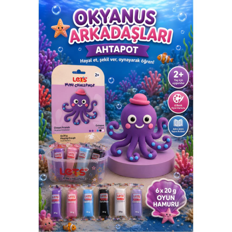 LETS Oyun Hamuru Okyanus Arkadaşları Ahtapot 6 renk 120g YENİ