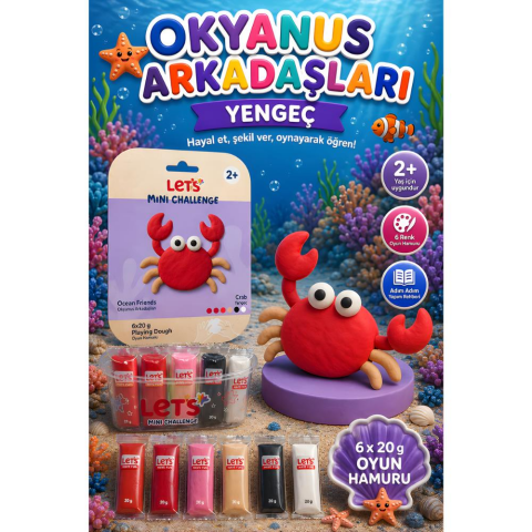 LETS Oyun Hamuru Okyanus Arkadaşları Yengeç 6 renk 120g YENİ