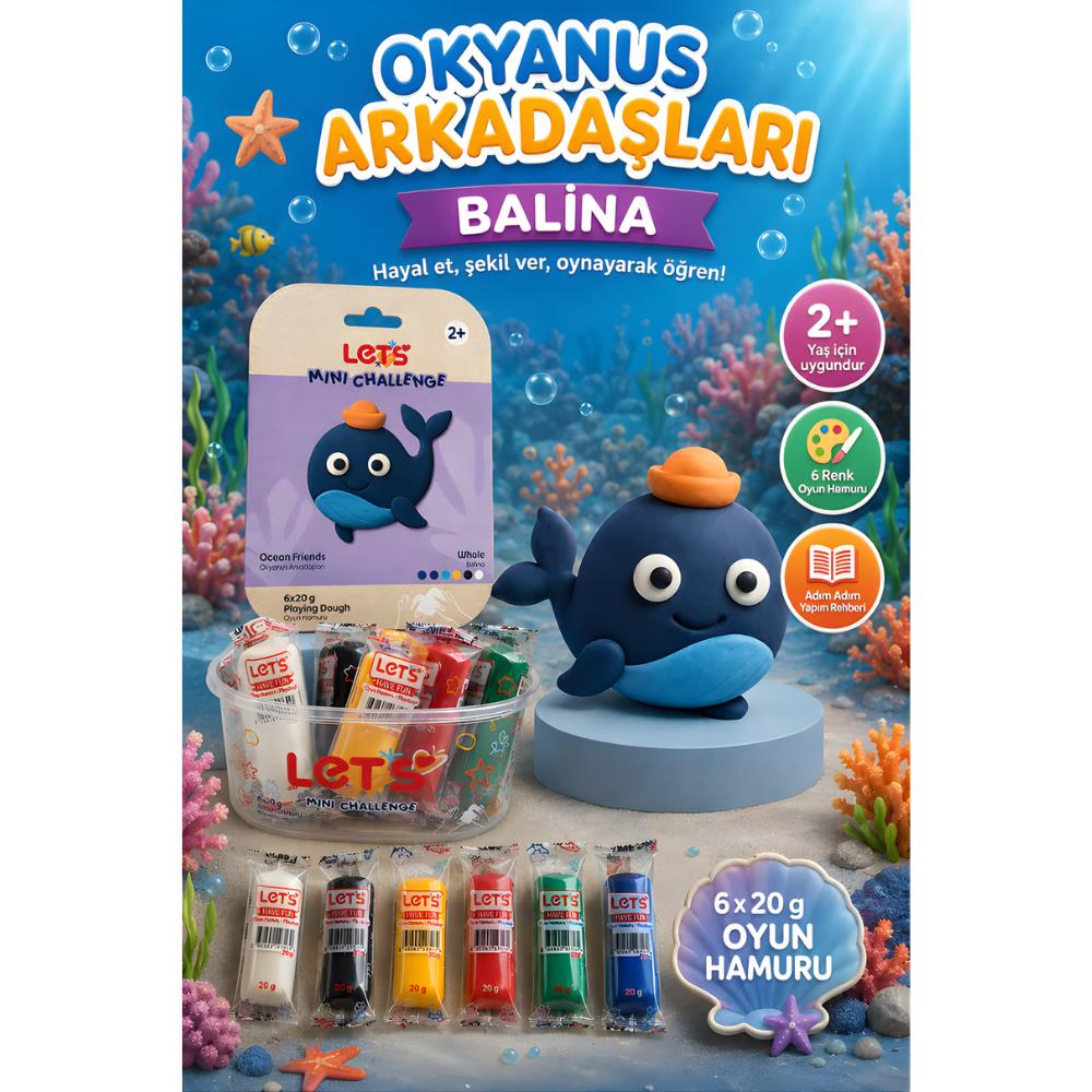 LETS Oyun Hamuru Okyanus Arkadaşları Balina 6 renk 120g YENİ