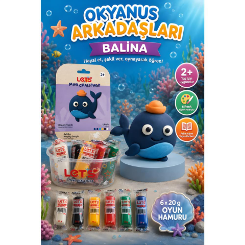 LETS Oyun Hamuru Okyanus Arkadaşları Balina 6 renk 120g YENİ