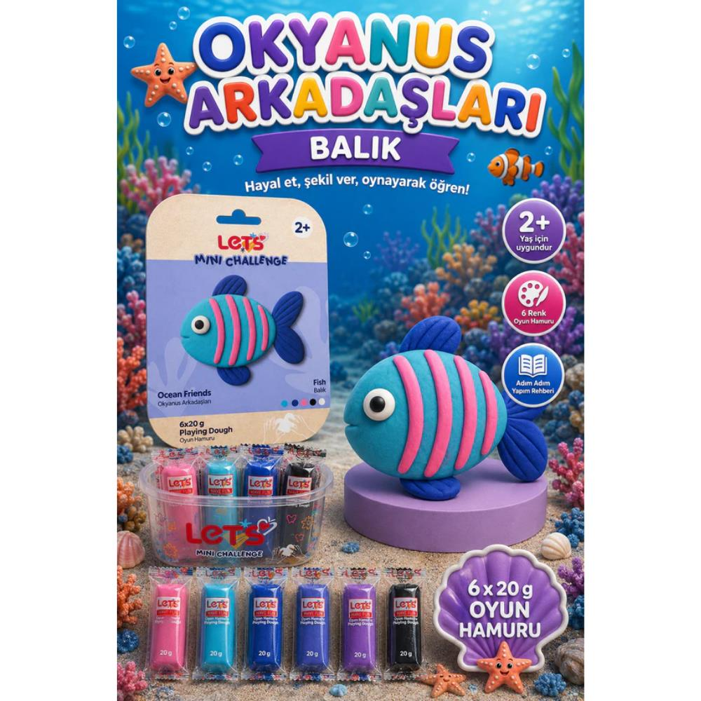LETS Oyun Hamuru Okyanus Arkadaşları Balık 6 renk 120g YENİ