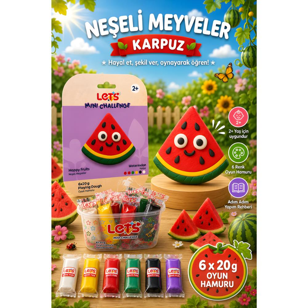 LETS Oyun Hamuru Neşeli Meyveler Karpuz 6 renk 120g YENİ