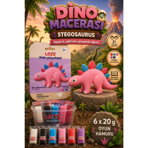 LETS Oyun Hamuru Dino Macerası Stegosaurus 6 renk 120g YENİ