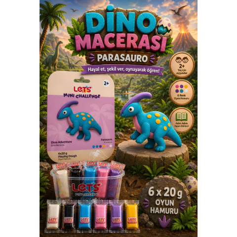 LETS Oyun Hamuru Dino Macerası Parasauro 6 renk 120g YENİ