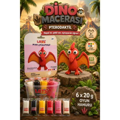 LETS Oyun Hamuru Dino Macerası Pterodaktil 6 renk 120g YENİ