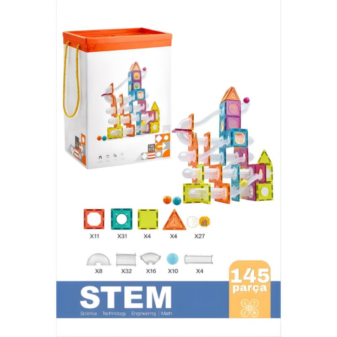 Orijinal Magnetic Tiles 145 Parça Manyetik Lego - Magnetic Magical Magnet - Mıknatıslı Lego