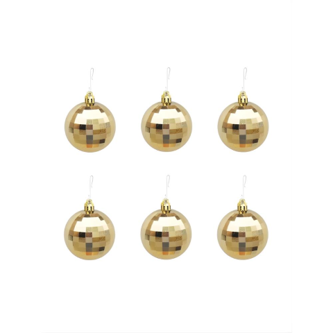 Yılbaşı Topları Disko Topu Görünümlü Çam Ağacı Süsleri Gold 5 cm 6'lı