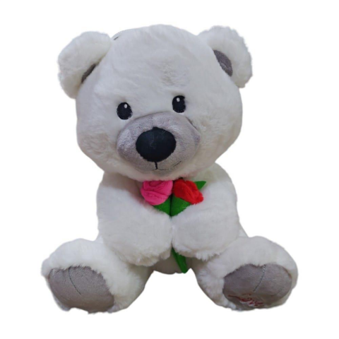 Peluş 45 Cm Gül Tutan Oturan Ayı