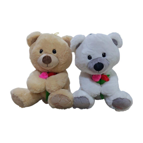Peluş 45 Cm Gül Tutan Oturan Ayı
