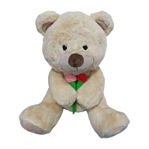 Peluş 45 Cm Gül Tutan Oturan Ayı
