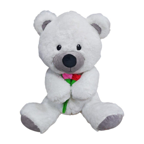 Peluş 45 Cm Gül Tutan Oturan Ayı