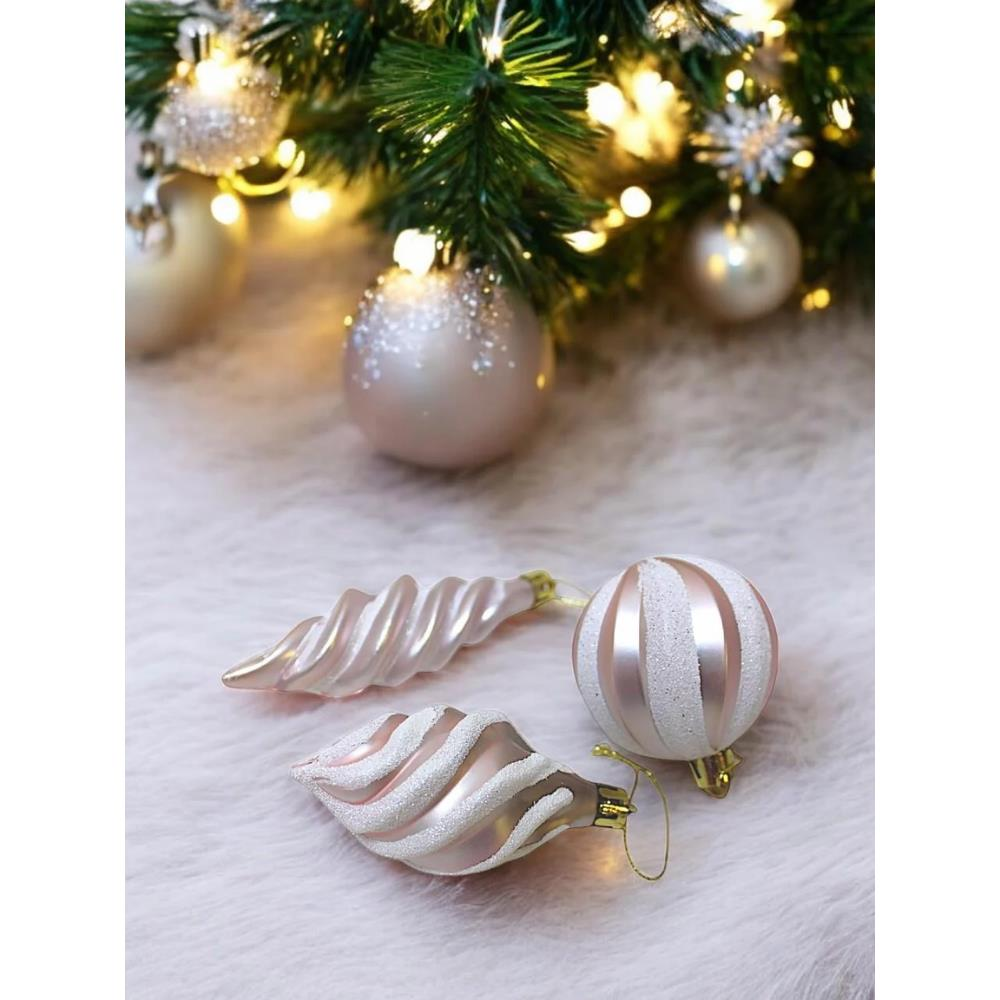 Yılbaşı Ağaç Süsleri Burgulu Karışık Paket Asılabilir Dekoratif Süs Soft Pembe 6 cm 3'lü