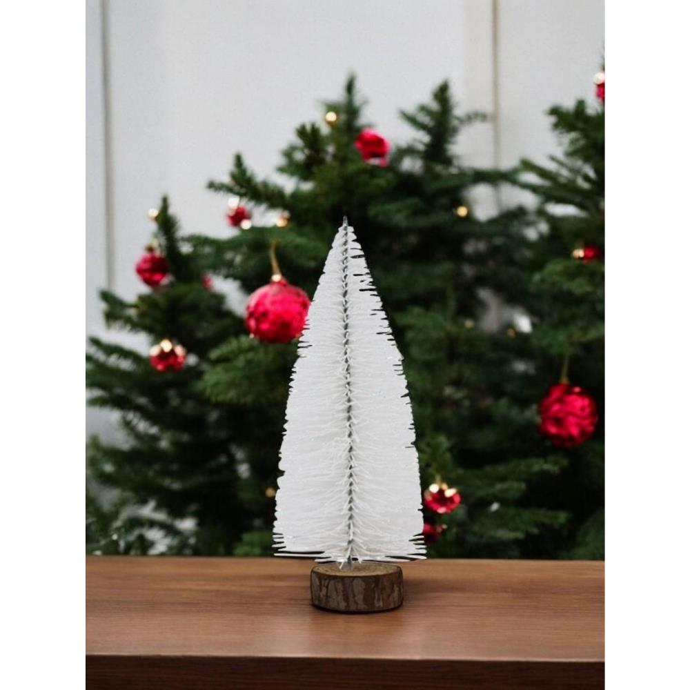 Mini Yılbaşı Ağacı Dekoratif Simli Çam Ağacı Beyaz 20 Cm