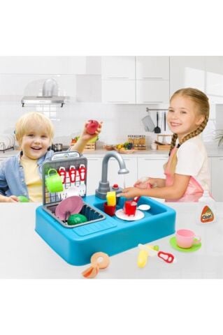 Pilli Modern Mutfak Lavabo Seti Mavi 25 Parça