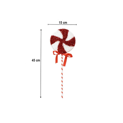 Yılbaşı Ağaç Süsü Dekoratif Simli Lolipop Şeker 45 cm