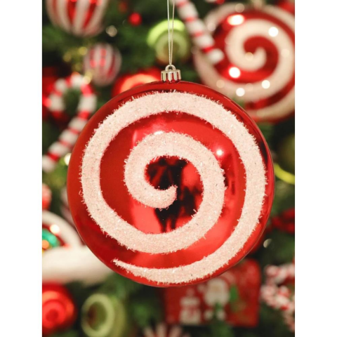 Yılbaşı Ağaç Süsü Simli Spiral Desenli Dekoratif Şeker Kırmızı Beyaz 20 cm 2'li