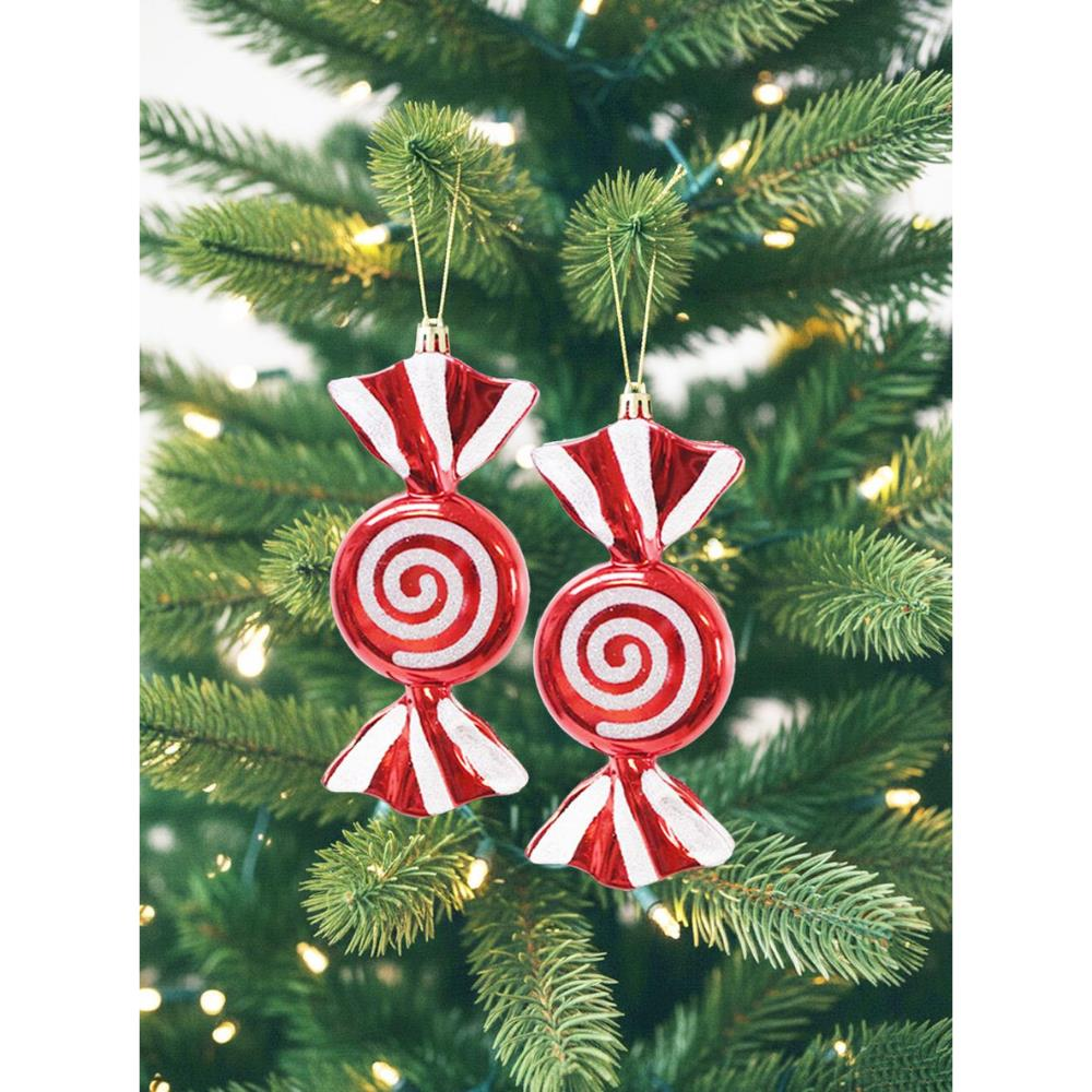 Yılbaşı Ağaç Süsü Kırmızı-Beyaz Şeker Figürlü 16 cm 2'li Set