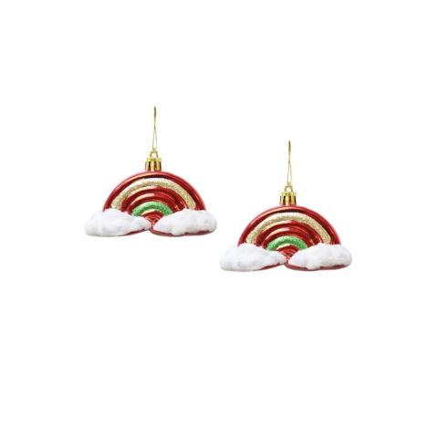 Yılbaşı Ağaç Süsü Gökkuşağı ve Bulut Figürlü Kırmızı 5 cm 2'li Set