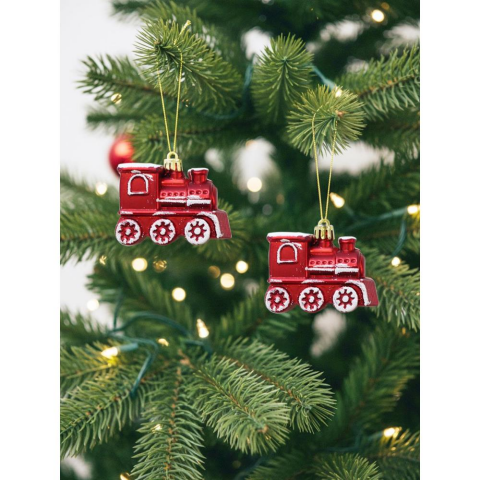 Yılbaşı Ağaç Süsü Tren Figürlü Kırmızı 5 cm 2'li Set