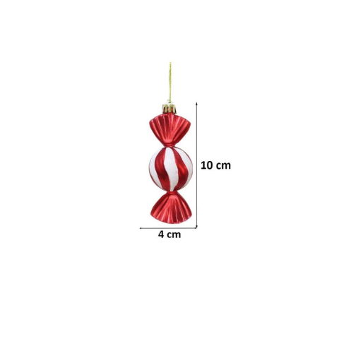 Yılbaşı Ağaç Süsü Kırmızı-Beyaz Şeker Figürlü 10 cm 2'li Set