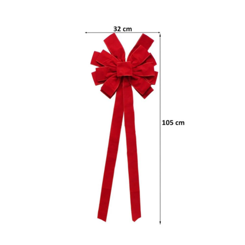 Yılbaşı Dekoratif Kadife Fiyonk Büyük Boy Kapı ve Duvar Süsü Kırmızı 32 cm