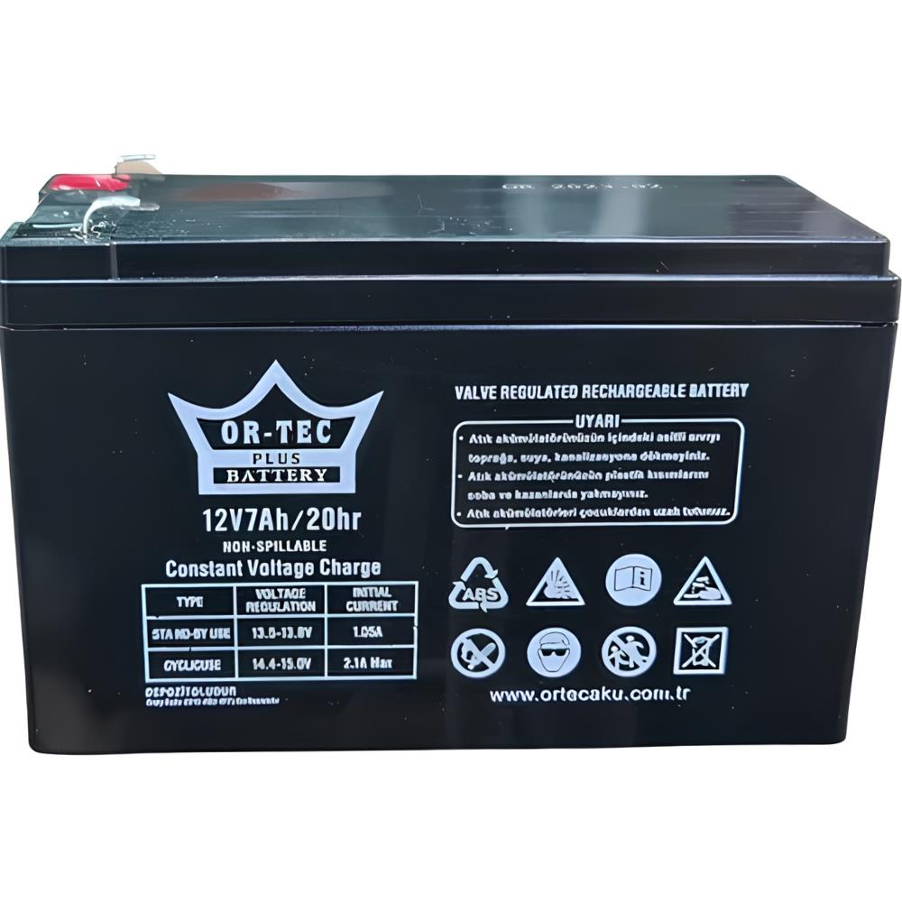 Ortec 12 V 7 Ah Siyah Kuru Akü Güvenilir Enerji Kaynağı Standart Özellikler ile