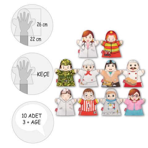 10 Parça Tox Meslekler El Kukla Set
