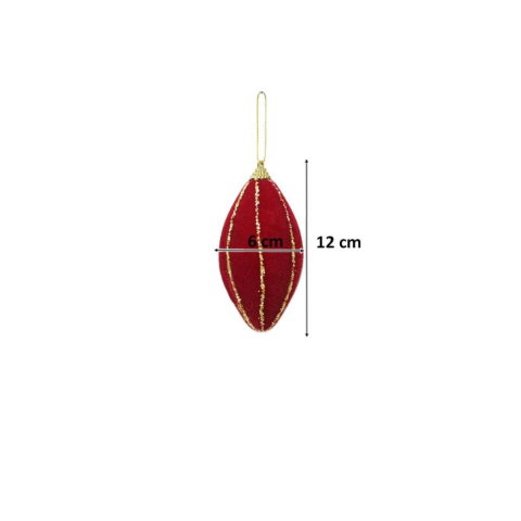Yılbaşı Ağaç Süsü Simli Kadife Damla Sarkıt Dekoratif Süs Bordo 12 cm 3'lü