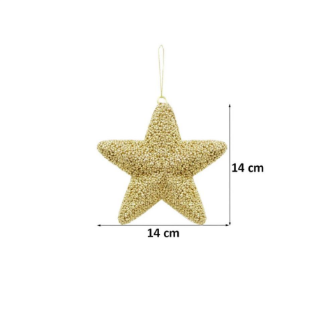 Yılbaşı Ağaç Süsü Kabartma Detaylı Simli Yıldız Dekoratif Süs Altın 15 cm