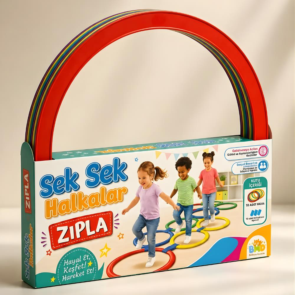 Sek Sek Halka Oyunu | 10 Renkli Halka Birleştirmeli Parkur Oyuncağı | Denge ve Koordinasyon Eğitici Oyuncak
