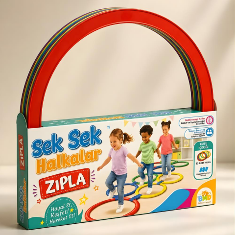 Sek Sek Halka Oyunu | 10 Renkli Halka Birleştirmeli Parkur Oyuncağı | Denge ve Koordinasyon Eğitici Oyuncak