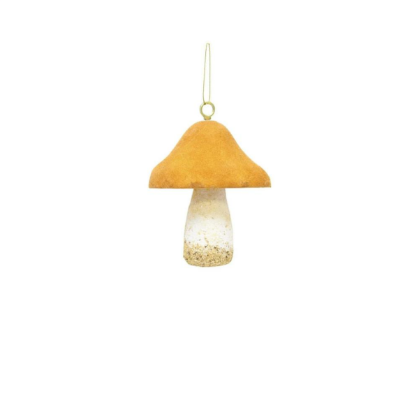 Yılbaşı Ağaç Süsü Asılabilir Kadife Dokulu Mantar Figürlü Dekoratif Süs Amber 10 cm