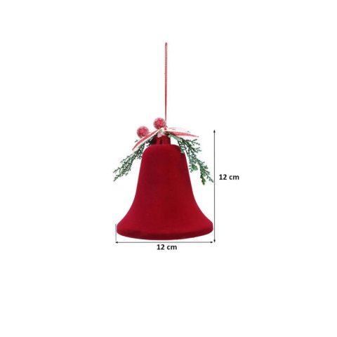 Yılbaşı Ağaç Süsü Kadife Çan Dekoratif Süsleme Aksesuarı Bordo 12 cm