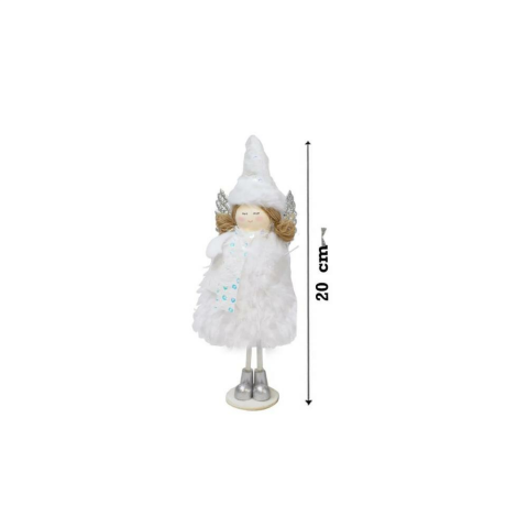 Yılbaşı Dekoru Gümüş Kanatlı Melek Dekoratif Biblo Süsü Beyaz 20 cm