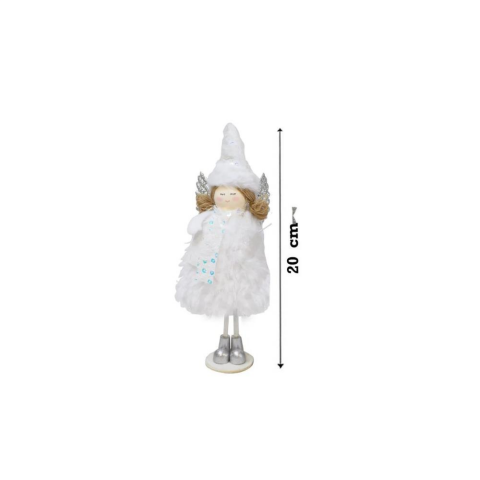 Yılbaşı Dekoru Gümüş Kanatlı Melek Dekoratif Biblo Süsü Beyaz 20 cm