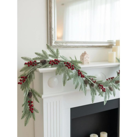 Yılbaşı Dekor Süsleri Kokina Berry Çam Kozalaklı Garland 150 cm