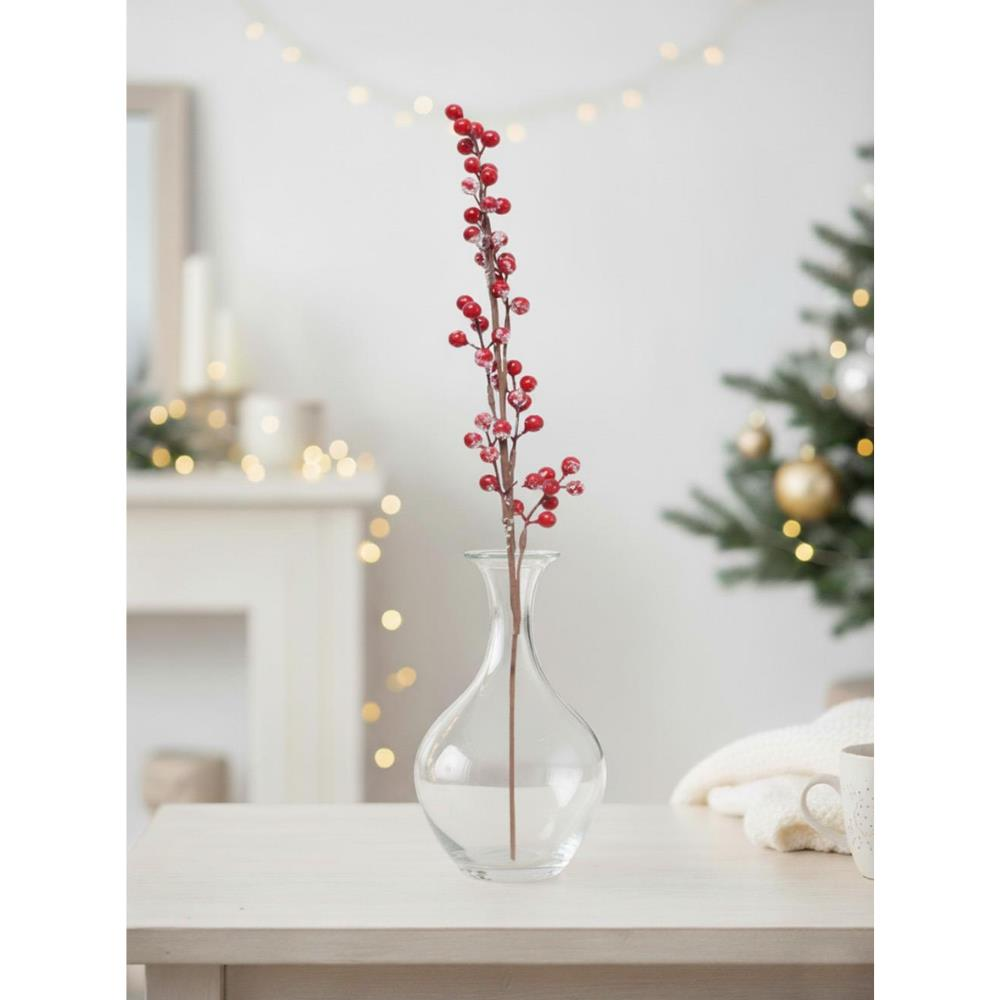 Yılbaşı Dekoru Kar Efektli Kokina Berry Yapay Dal Kırmızı 70 cm