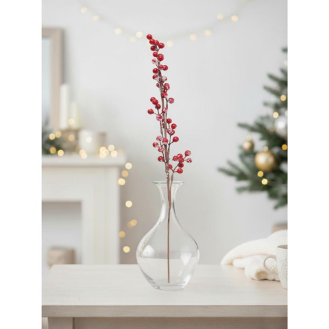 Yılbaşı Dekoru Kar Efektli Kokina Berry Yapay Dal Kırmızı 70 cm