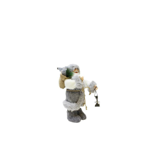 Yılbaşı Dekoru Gri Kürklü Noel Baba Figürlü Süsleme Aksesuarı 30 Cm